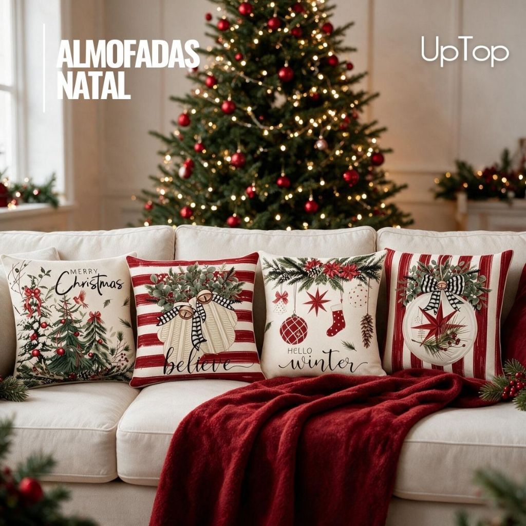 Kit com 04 unidades de Almofadas Decorativas Natal 45x45 Digitalizado