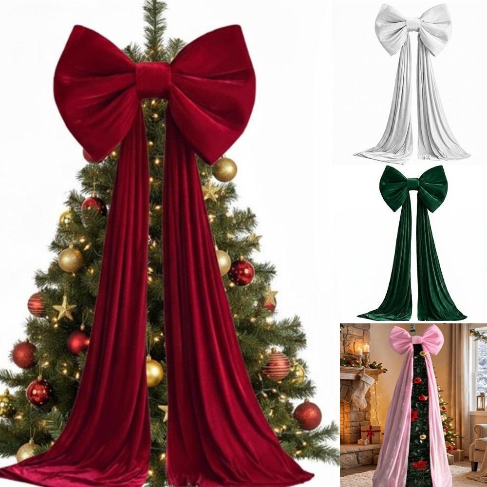 Grande Laço De Natal De Veludo , Arco De Topper De Árvore Drapeado Macio De Cor Sólida Guirlandas Elegante