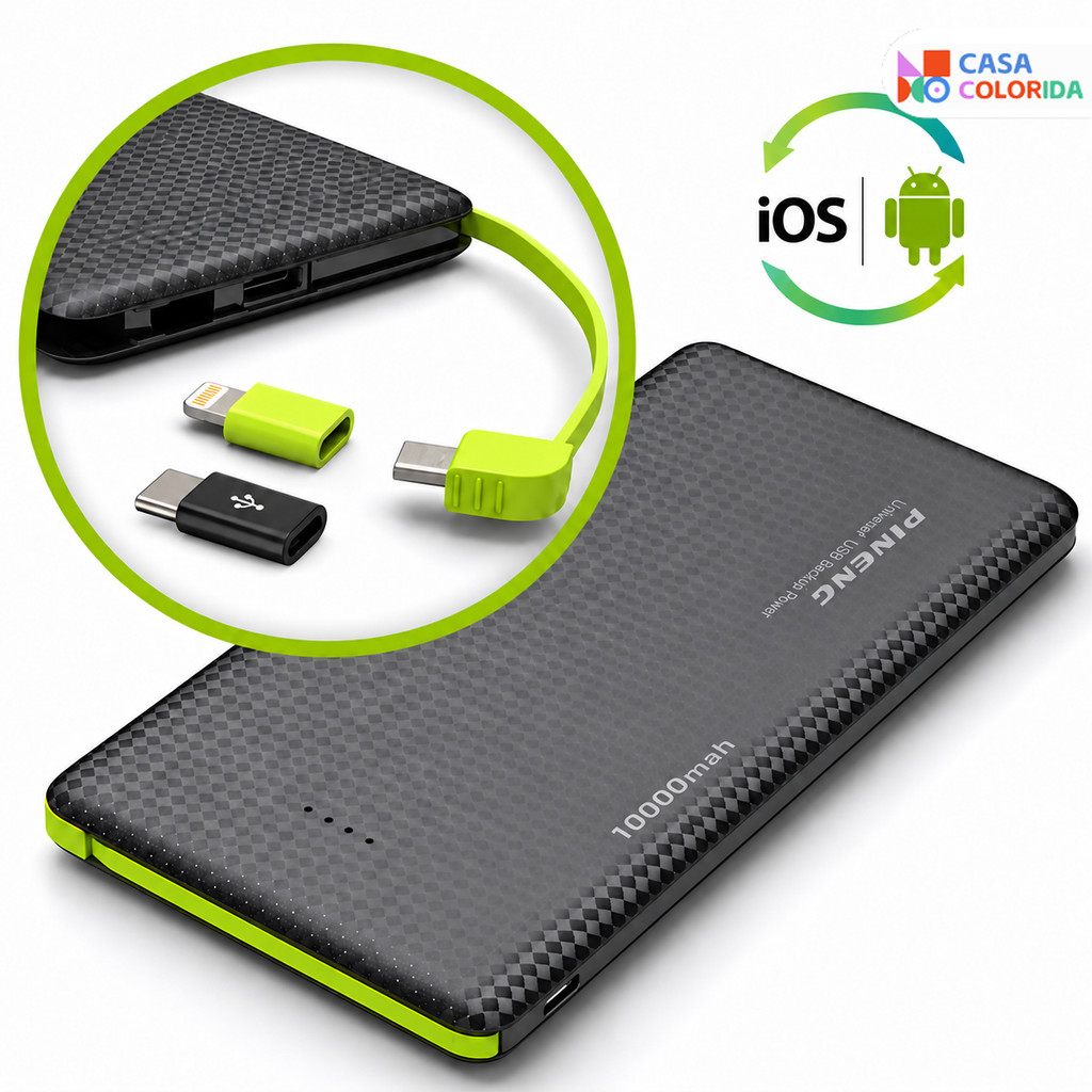 Carregador Portátil Pineng Power Bank 10.000 mah Com iPhone , Adaptador V8