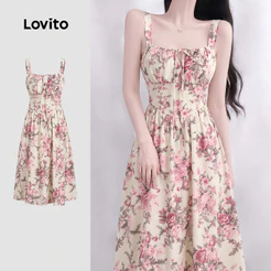 Lovito Vestido Boho com Amarração Primavera/verão Feminino Bordado DRK8P1D730