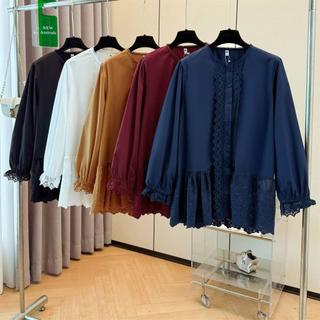 Renda costura renda Puff manga camisa feminina 2025 outono Plus Size gordura mm Hanli coreano