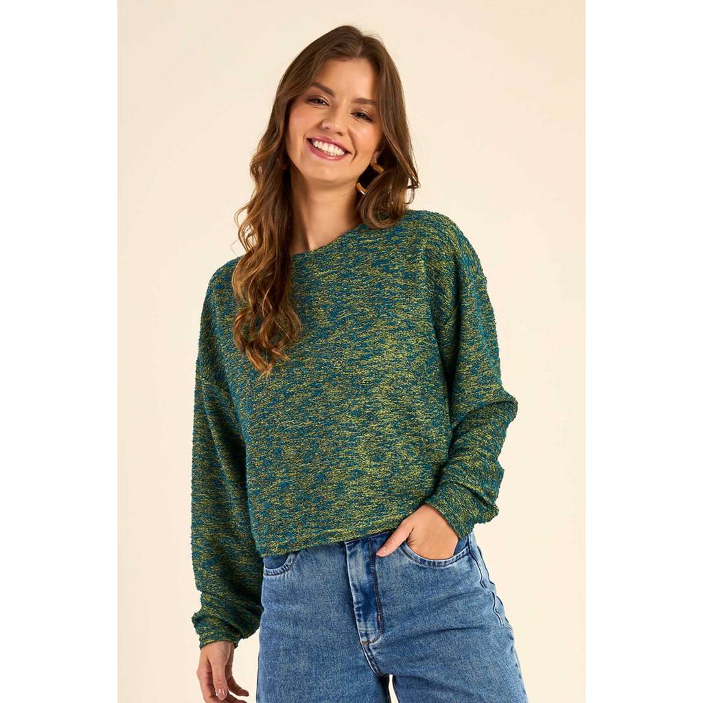 Blusão Feminino Tweed Mesclado Marialícia Verde