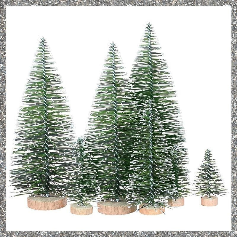 25 Peças Árvores De Natal Artificiais Em Miniatura 5 Tamanhos Seda Sisal Verde + Madeira Para Artesanato De Decoração De