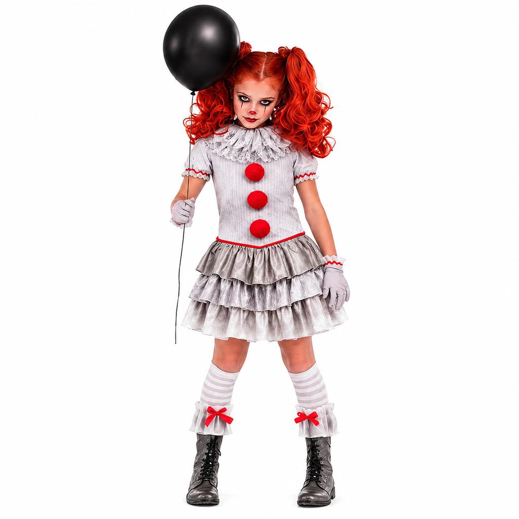 Fantasia It A Coisa Infantil pra Menina Vestido Palhaço Pennywise Assassino