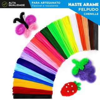 Haste Chenille 100 ou 200 Unidades 30cm Colorido Limpador de Cachimbo Arame Felpudo Artesanato