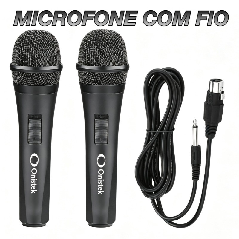 Kit 2 Microfones Profissional Com Fio De Mão Dinâmico 3 Metros Eventos Apresentações Karaokê Cantar P10 6,35mm Cabo 3m
