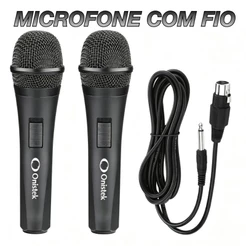 Kit 2 Microfones Profissional Com Fio De Mão Dinâmico 3 Metros Eventos Apresentações Karaokê Cantar P10 6,35mm Cabo 3m