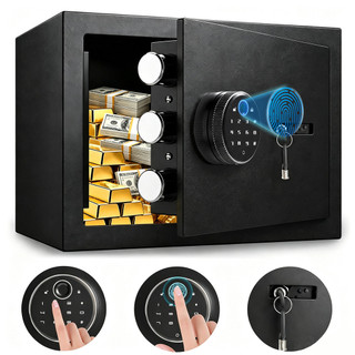 ZATEL 4 Em 1 31×20×20cm Cofre Eletrônico Digital Biométrico Senha  Anti-Roubo com Alarme