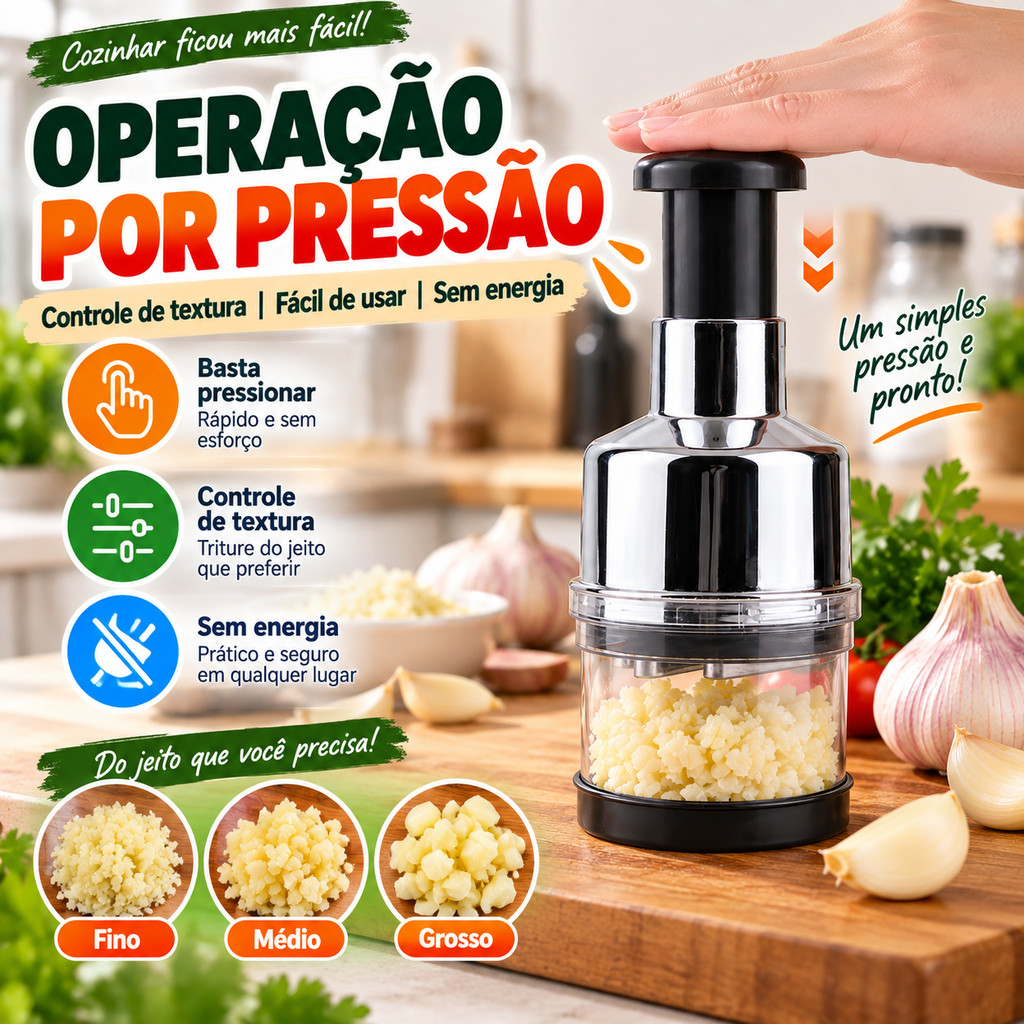 Processador de alimentos Três Lâminas Manual Prático e Portátil para Alho Cebola e Legumes em Casa Alho Triturador