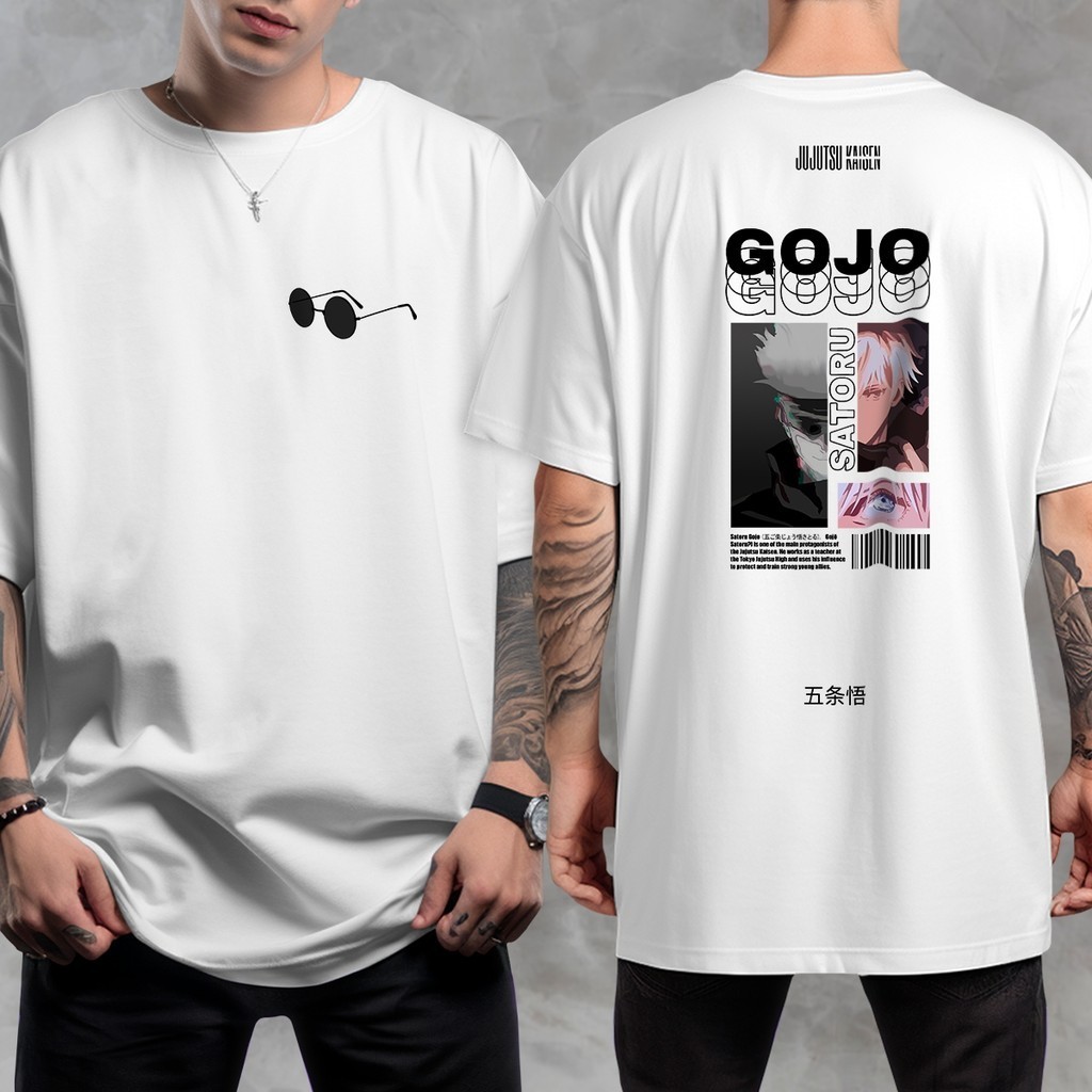 Nova camiseta unissex de 2026, 100% algodão, estampada com o personagem de anime Satoru Gojo, modelagem solta