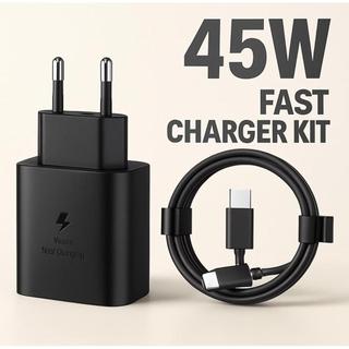 Carregador Turbo 45W USB-C Carregamento Rápido com Cabo Tipo-C 1 Metro para Android galaxy