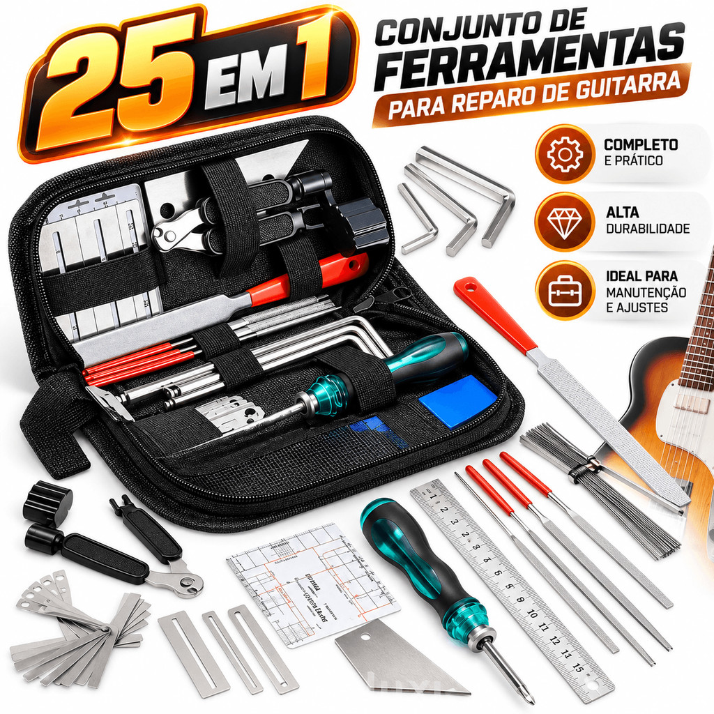 Kit Ferramentas Reparo Luthieria Violao Guitarra Baixo 25 Em 1