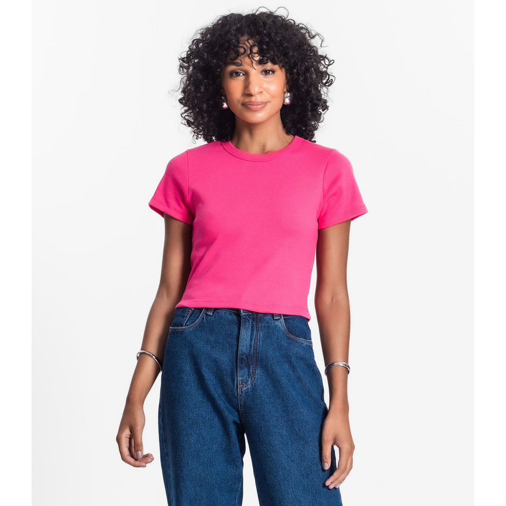 Blusa Cropped Ribana Básica Rovitex Rosa