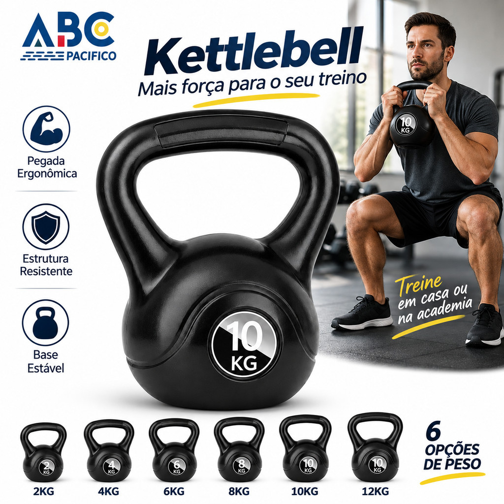 Kettlebell Peso para Treino Funcional Musculação Fitness 2kg 4kg 6kg 8kg 10kg Plástico
