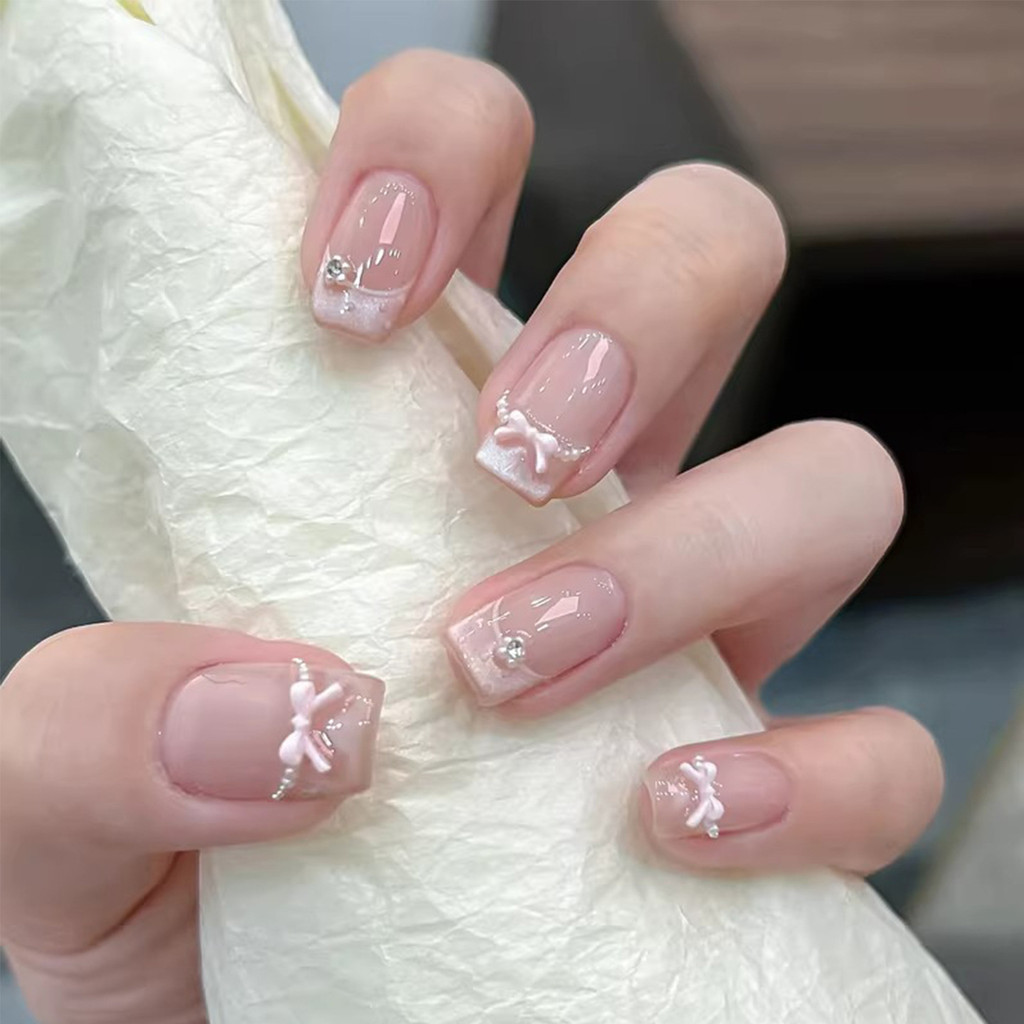 Unhas postiças curtas, estilo "sweet girl", adoráveis e delicadas, para uso diário, versáteis, removíveis, unhas curtas 