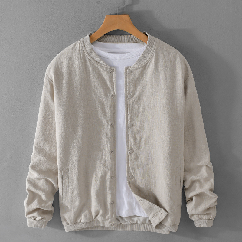 Casual algodão linho jaqueta masculina novo estilo chinês gola alta gola de beisebol primavera verão estilo fino Ramie l