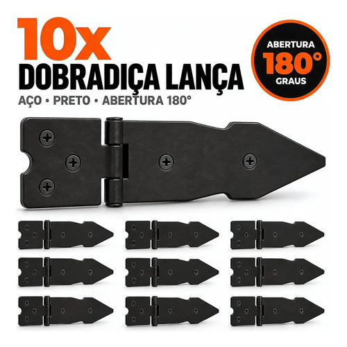 10x Dobradiça Lança Rústico Colonial Porta Móveis 145x40mm