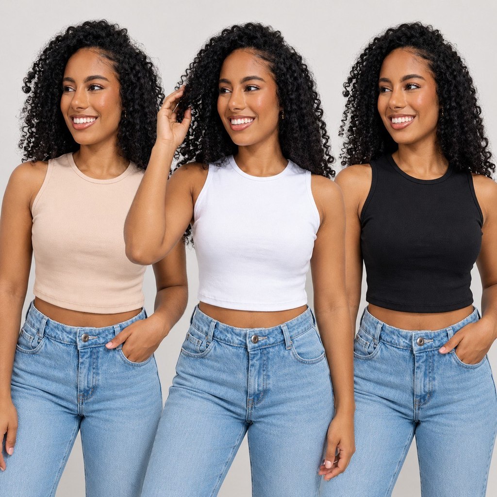 Cropped Feminino Regata Básica Ribana Canelada Blusa Tendência Blogueira