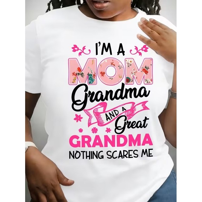 Camiseta Feminina Manga Curta Estampada Tema Mãe Avó Linda Confortável Estilosa Premium para Uso Casual Moda Tendência