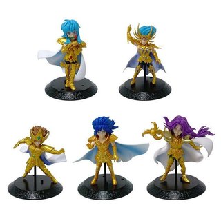 5 Pcs/Conjunto 9-10cm Anime Saint Seiya Os Cinco Santos Dourados Virgin Tenma Sagitário Leão Versão Q Figuras de Ação em