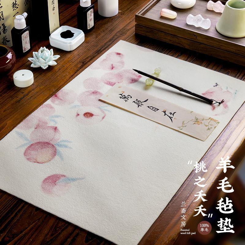 Lã pura caligrafia pintura feltro pintado pêssego gato esteira pano de feltro quatro tesouros do estudo caligrafia estei