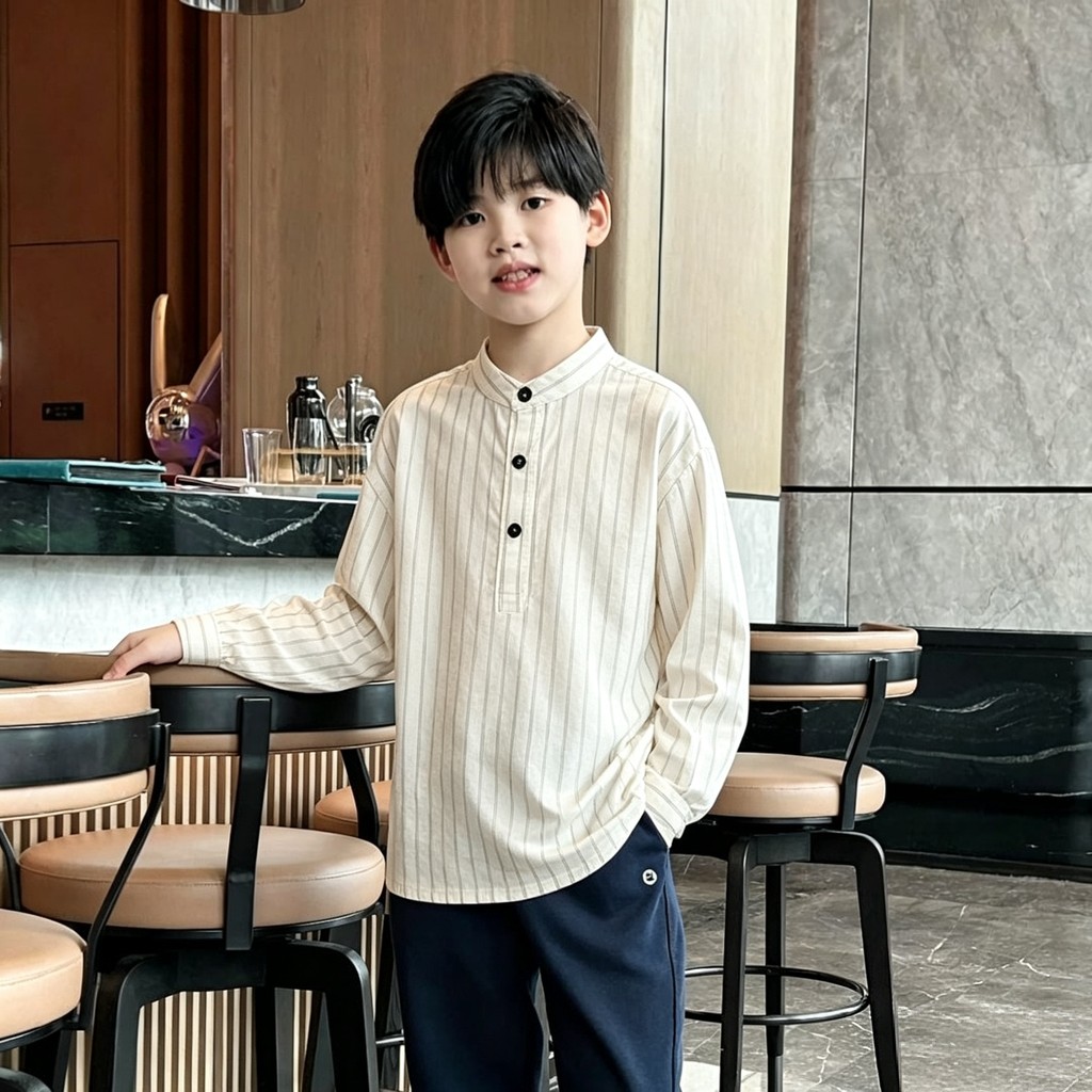 Meninos médio grande crianças primavera outono listrado camisas de manga comprida roupas infantis meninos bebê bonito Ca