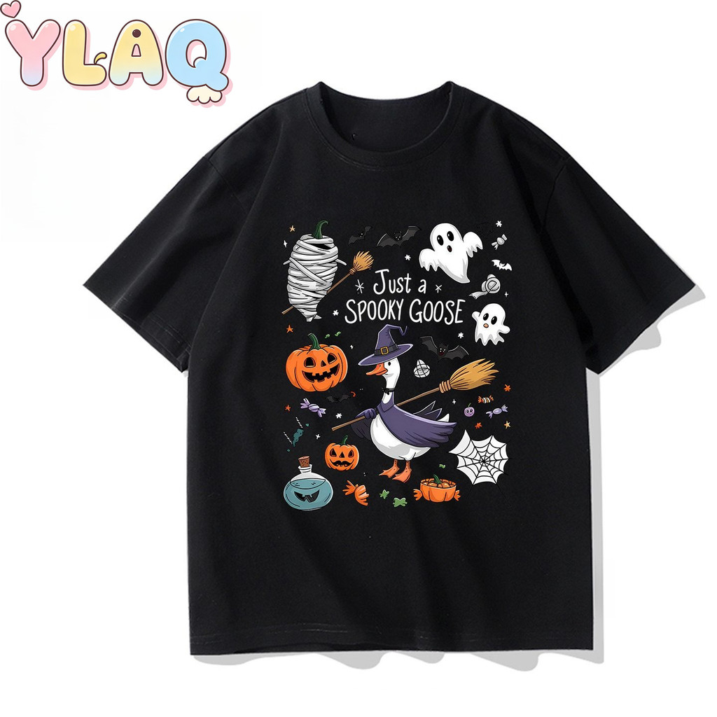 Assustador Ganso Halloween Impressão Crianças Camiseta Unissex Meninos Meninas Manga Curta Tripulação Pescoço Casual Fes