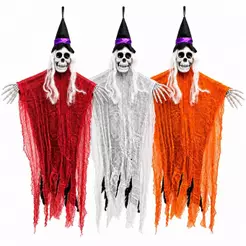 Fantasma de Halloween Bruxa Caveira Com Chapéu Gigante 110 cm