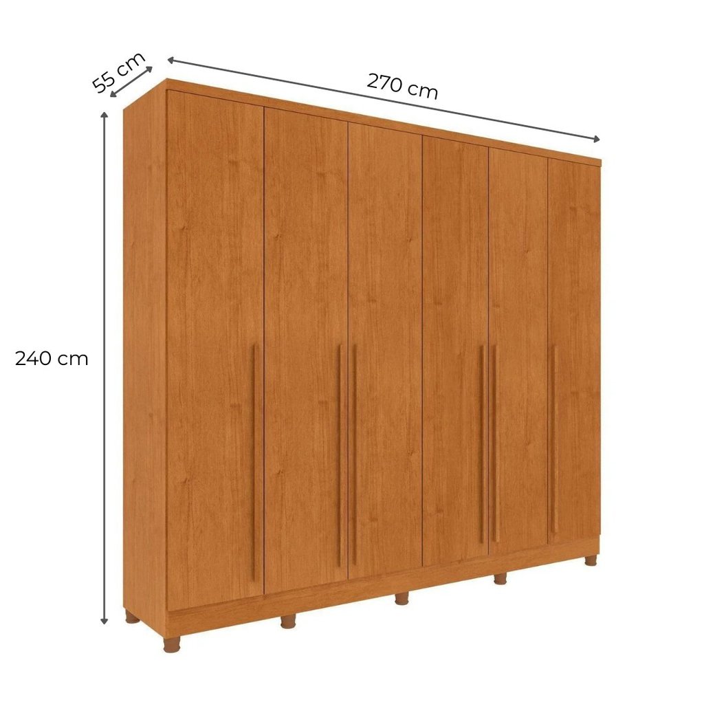 Guarda-Roupa Casal 6 Portas 8 Gavetas com Pés e Puxador MDF Yescasa Cinamomo Portugal Cinamomo — imagem 2 de 2