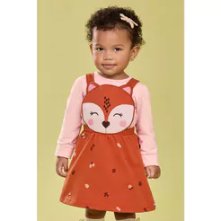 Conjunto Bebê Menina Vestido e Blusa Raposa Elian Rosa