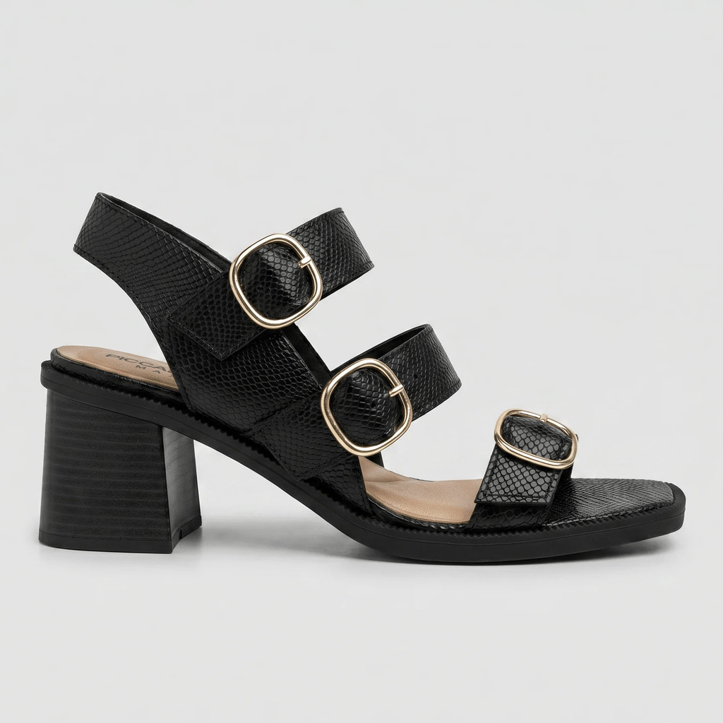 PICCADILLY MAXI - Sandália Queila Salto Alto Preto Fivelas