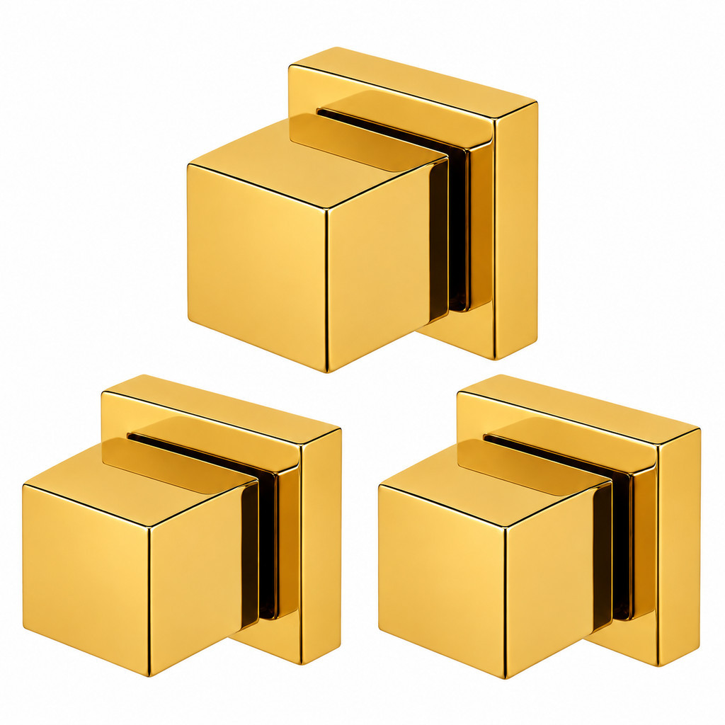 Kit 3 Acabamentos para Registro Quadrado 1/2 3/4 em Metal Dourado Resistente