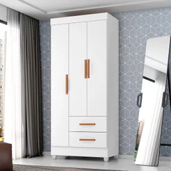 Guarda Roupa Solteiro 3 Portas 2 Gavetas com Pés Lite Branco/Brilho Branco Brilho
