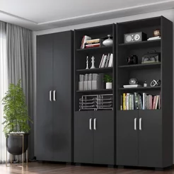 Armário Estante Multiuso Office Livreiro com 6 Portas 181,5cm Preto Preto