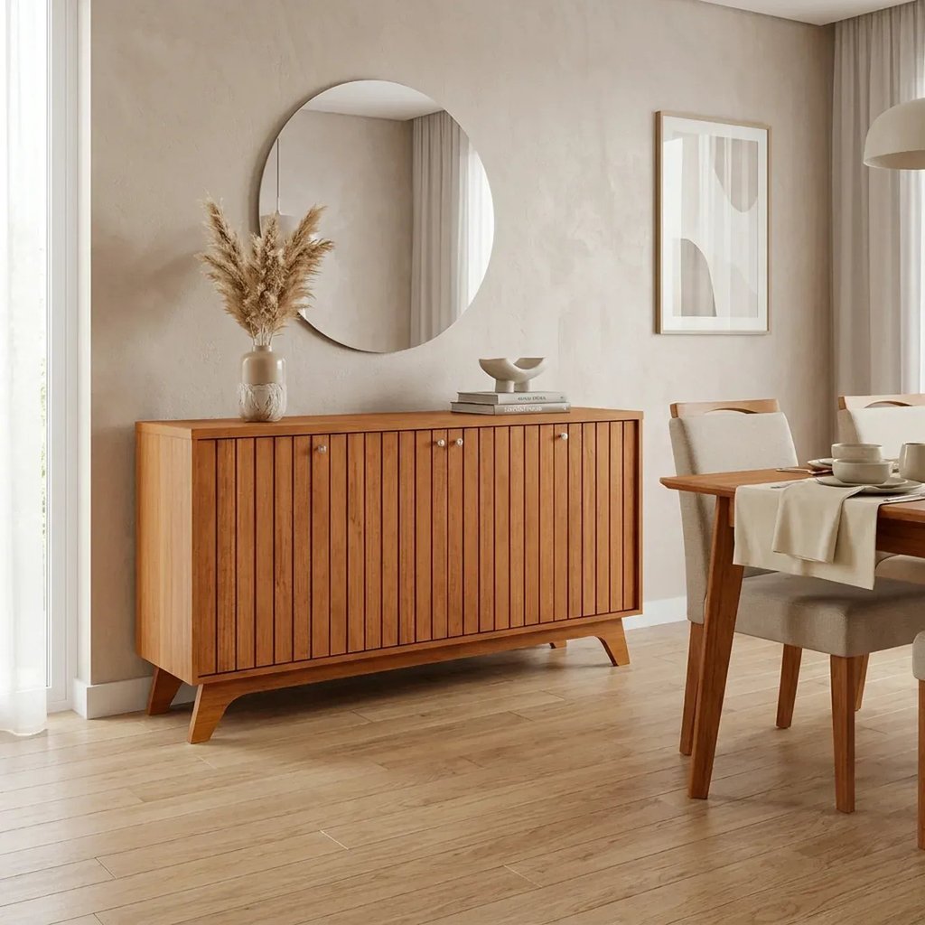 Buffet Aparador de Sala de Jantar 4 Portas Isa Marrom/Cinamomo Cinamomo