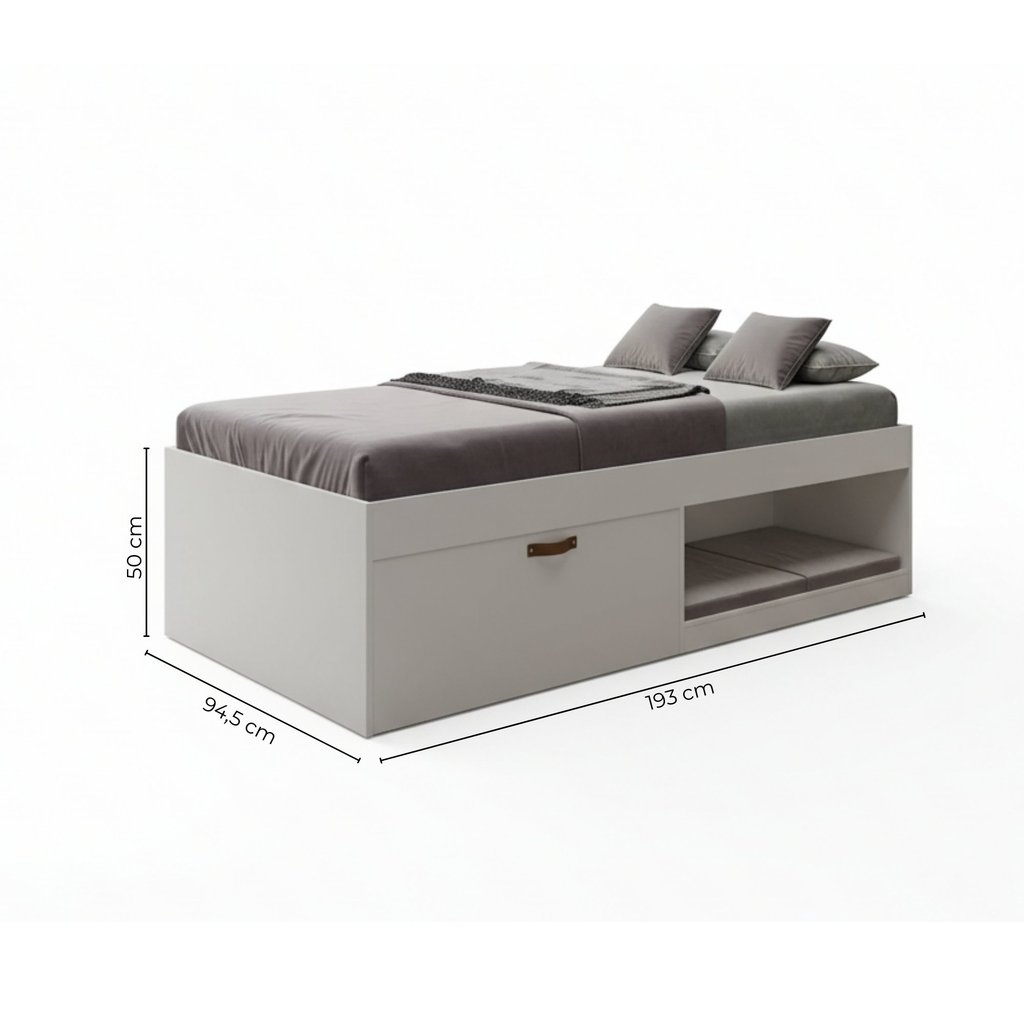 Cama Solteiro com Sapateira e Nicho Laura Yescasa Branco Branco · foto 2