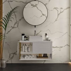 Gabinete para Banheiro com Cuba 80cm 1 Porta Urban Branco/Dourado