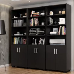 Armário Estante Multiuso Office Livreiro com 6 Portas 181,5cm Preto Preto
