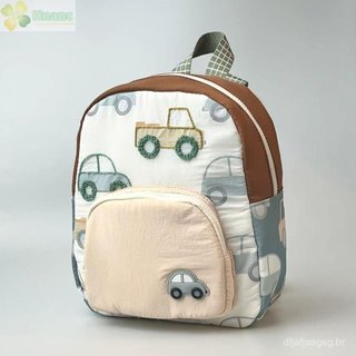 Mochila infantil HNANC, ideal para crianças em idade pré-escolar, com bordados de carros de desenho animado e design mul