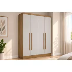 Modulado de Quarto Guarda Roupa c/ 4 Portas e 3 Gavetas Rizon/Linea Freijo Cumaru c/ Fendi - Novo Horizonte