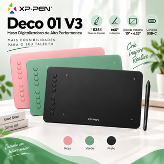 XPPen Deco 01 V3 Mesa Digitalizadora com 16384 Níveis de Pressão,8 Teclas de Atalho Compatível com Android Windows Linux