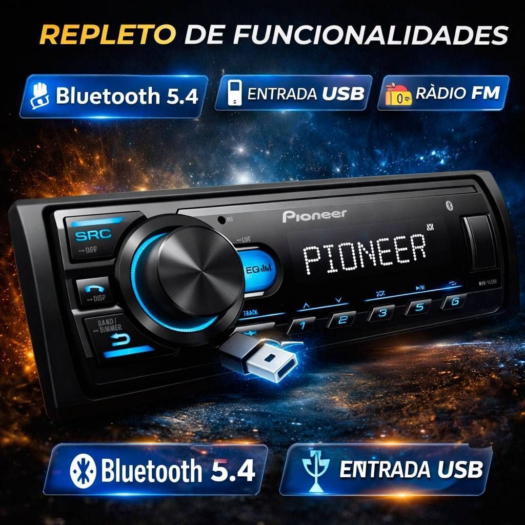 Radio Pioneer Mp3 Player Automotivo Bluetooth USB FM Som Universal Completo · foto 2