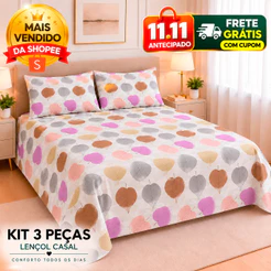 Kit 3 Pçs Lençol Casal Percal 800 Fios Linha Premium Luxo Macio Padrão Hotel 2 Porta Travesseiros