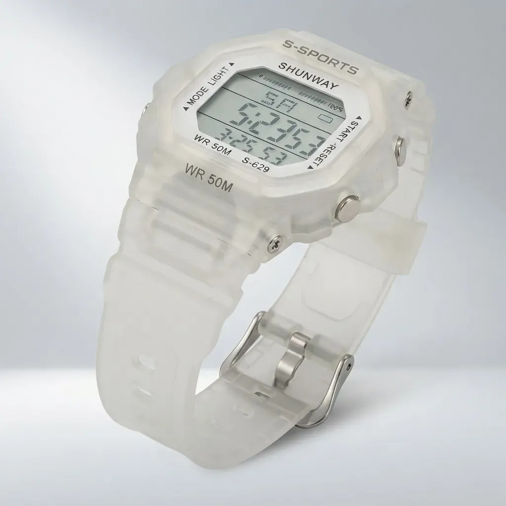 Relógio Digital Branco Acinzentado Transparente S629