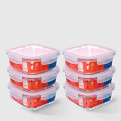 Kit com 6 Potes de Vidro Herméticos Quadrados 1,1L Invicta