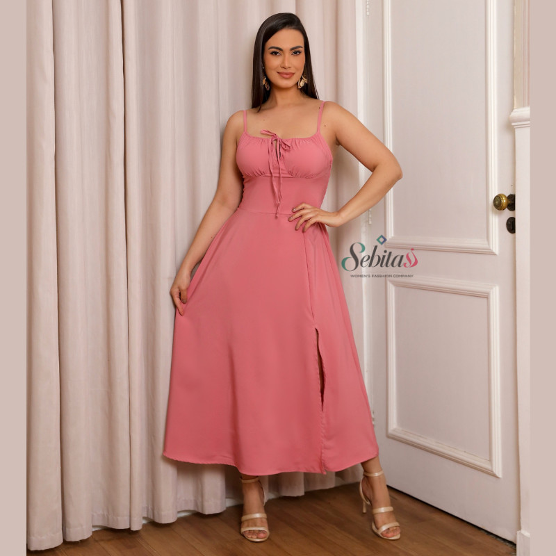 Vestido Feminino Mídi Romântico Estampa Floral Fenda lateral Elastex Tendencia Moda — imagem 2 de 2