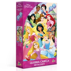 QUEBRA CABEÇA METALIZADO PRINCESAS DISNEY 100 PEÇAS TOYSTER PUZZLE DESENHO CRIANÇAS MENINAS INFANTIL