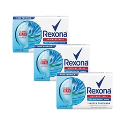 Kit com 3 Sabonetes em Barra Antibacterial Limpeza Profunda Rexona Cartucho 84g