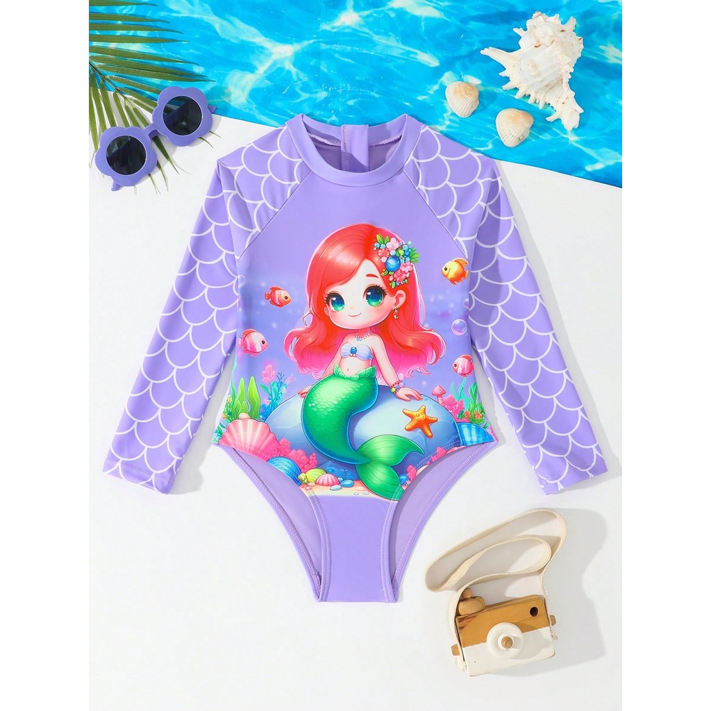 WD VEST Maiô Infantil com Estampa de Sereia e Manga Longa 2025 B3625