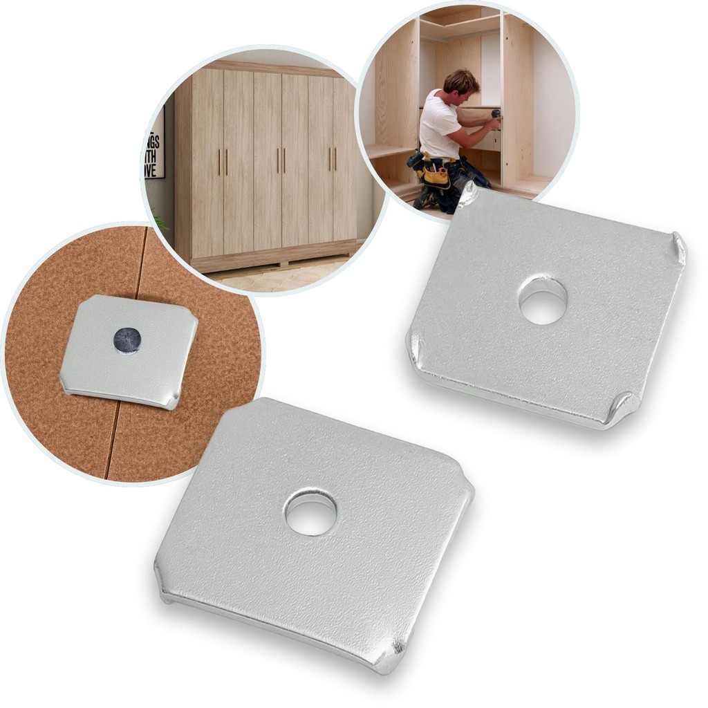 Kit 1 Garra União Fundo Armário Guarda Roupa Roupeiro Fixador Móveis Tarraxa Tarracha Junção Tachinha Chapa MDF Madeira